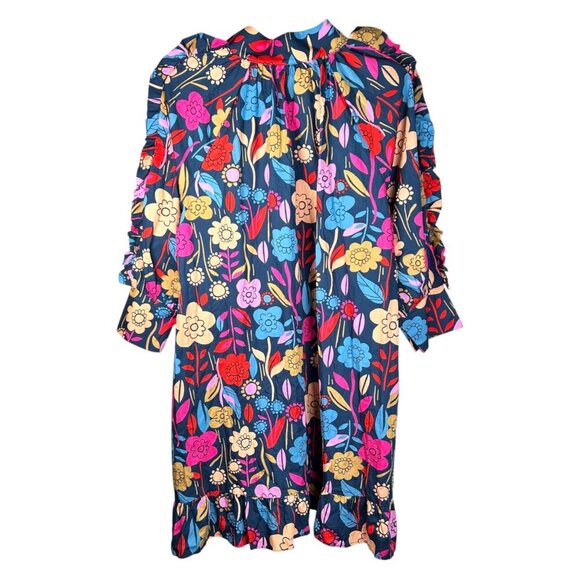 Palermo Floral Print Puff Sleeve Ruffled Mini Dress Size XL Brunch Wedding - Picture 2 of 9